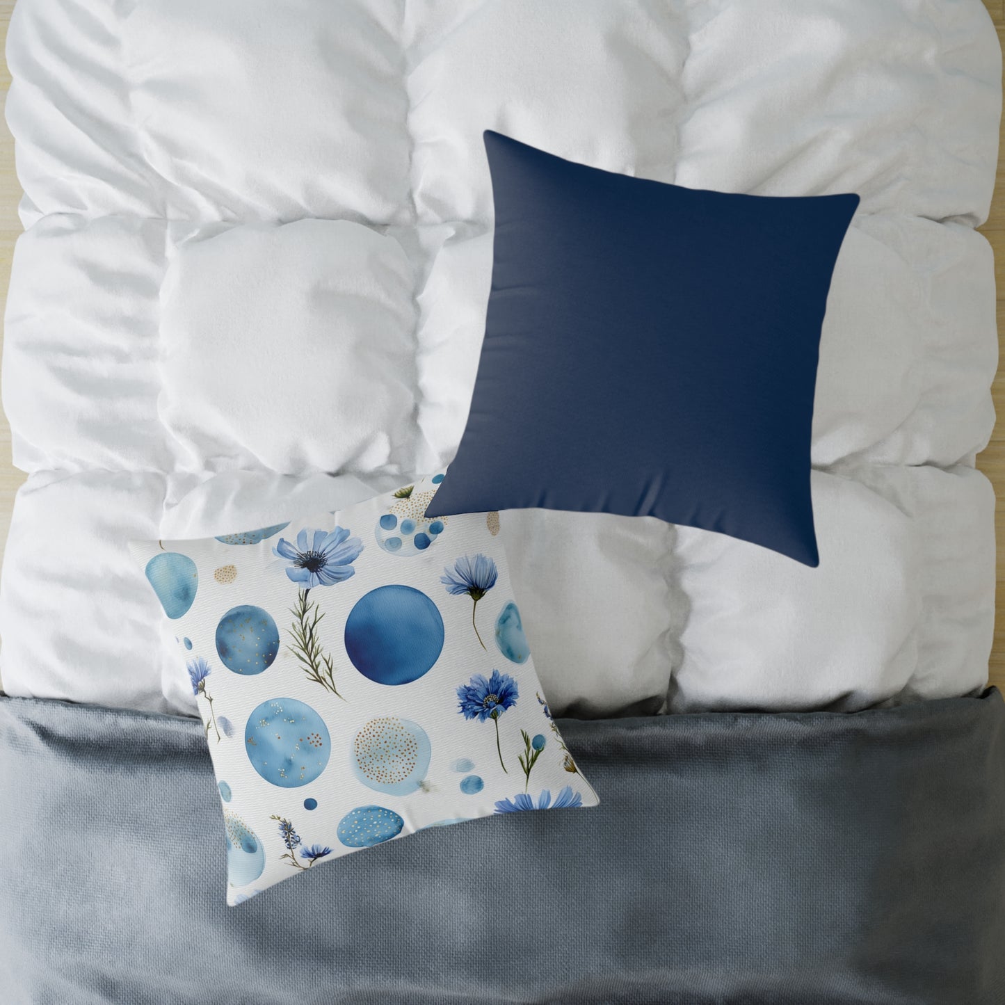 Azure Bloom Tide - Square Poly Canvas Pillow