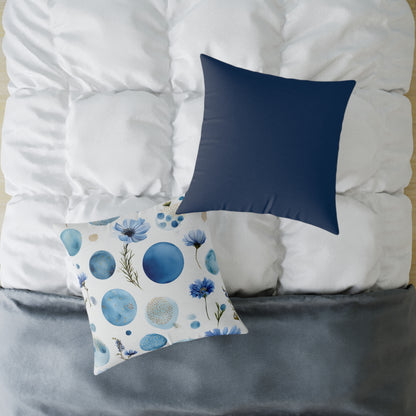 Azure Bloom Tide - Square Poly Canvas Pillow