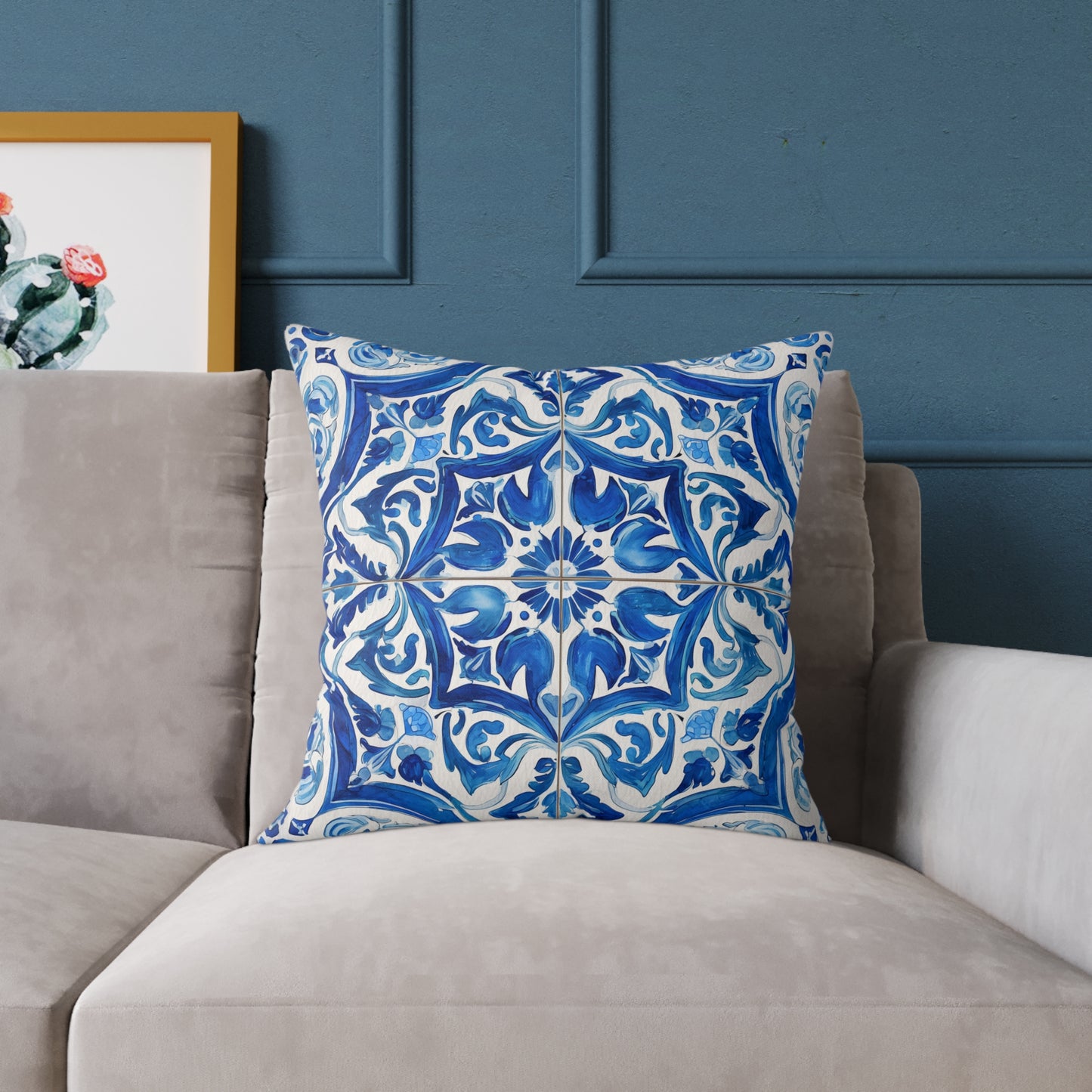 Blue Tile Haven - Square Poly Canvas Pillow