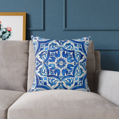 Blue Tile Haven - Square Poly Canvas Pillow
