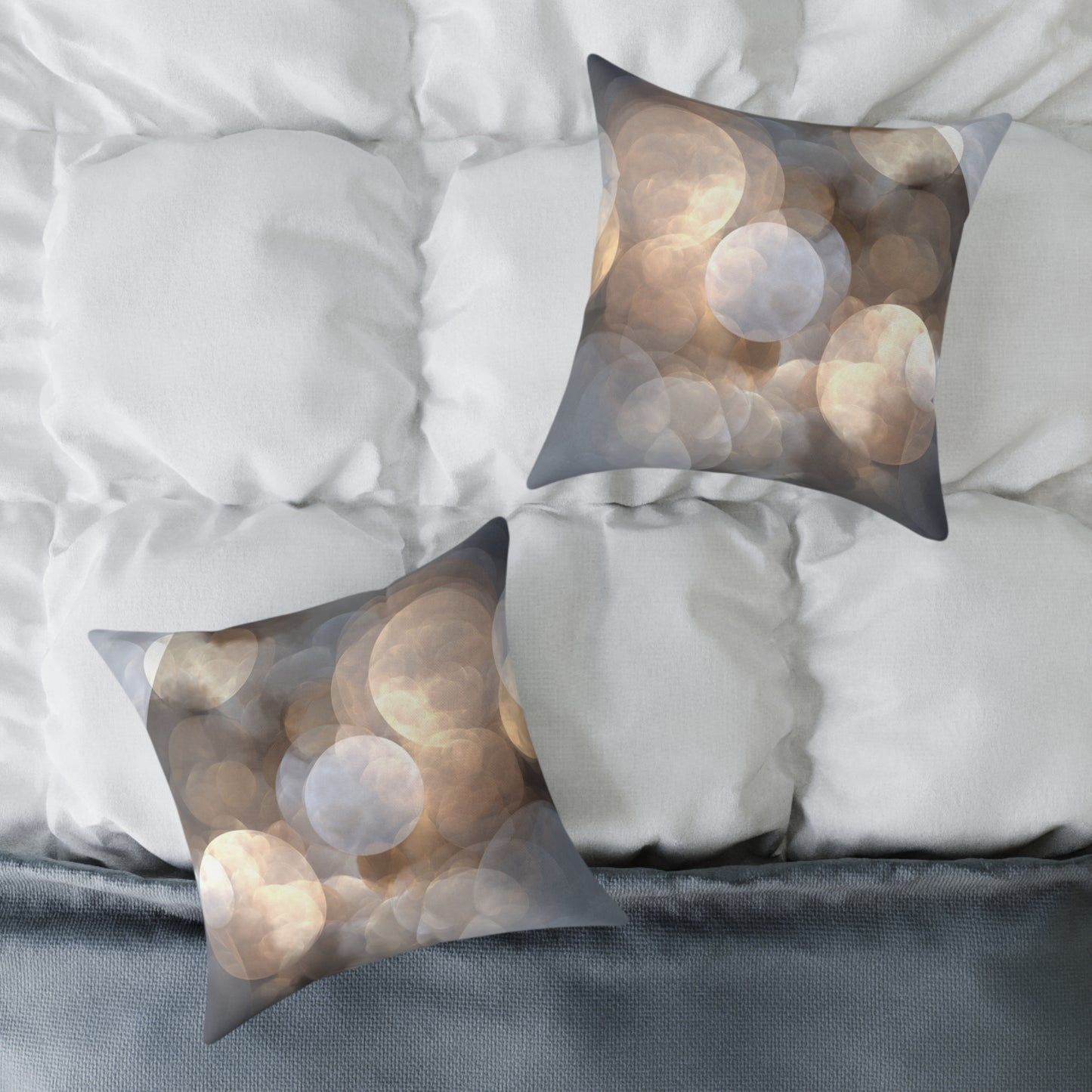 Silver Glow Bokeh - Square Poly Canvas Pillow