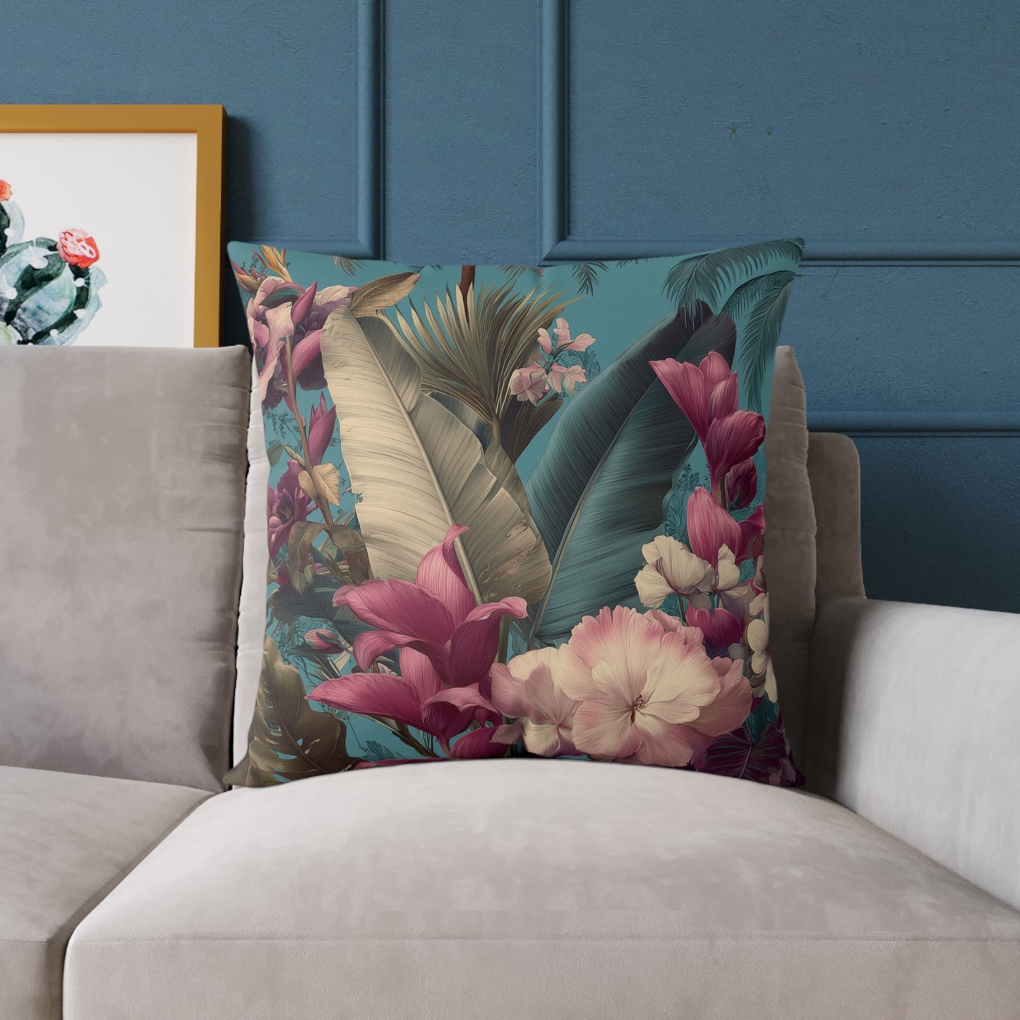Jade Bloom Reverie - Square Poly Canvas Pillow