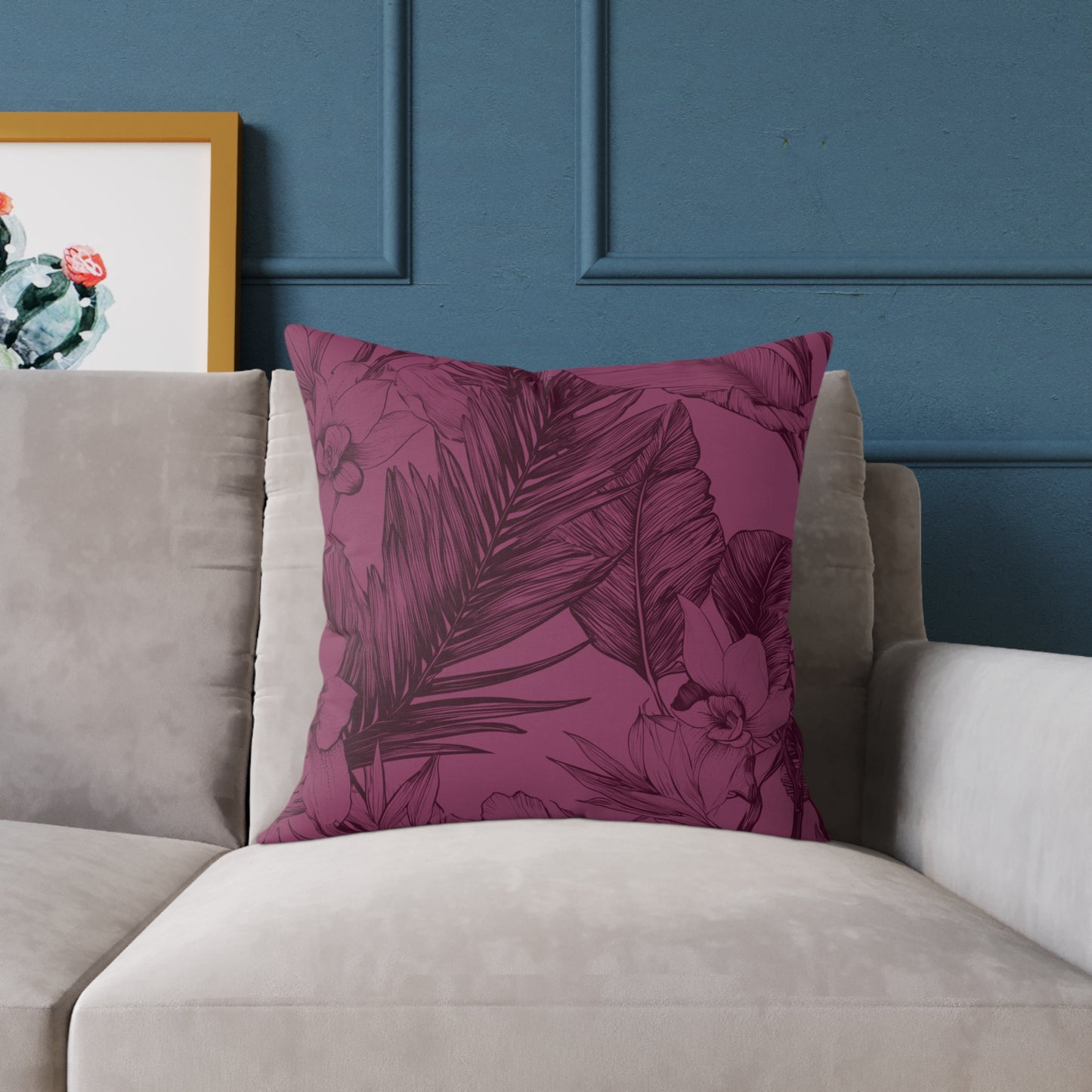 Mulberry Jungle Sketch - Square Poly Canvas Pillow