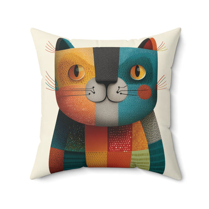 Colorblock Cat- Faux Suede Square Pillow