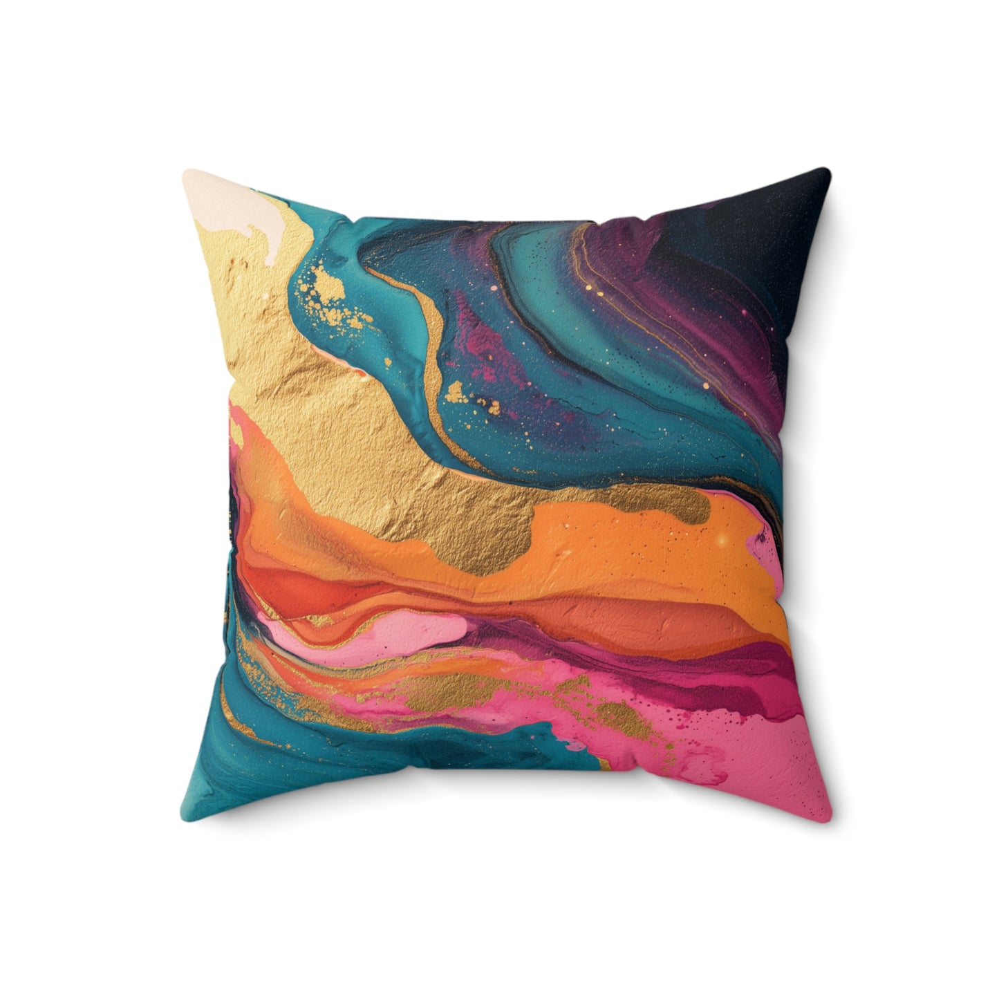 Molten Coral Swirl - Faux Suede Square Pillow