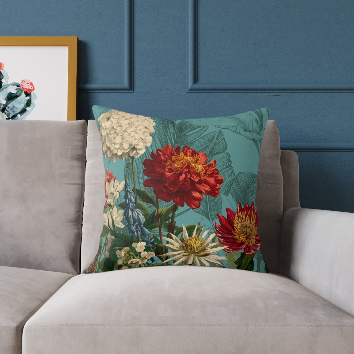 Teal Bloom Harmony - Square Poly Canvas Pillow