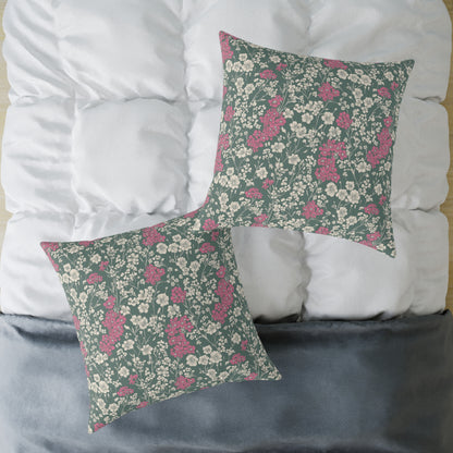 Wild Pink Meadow - Square Poly Canvas Pillow