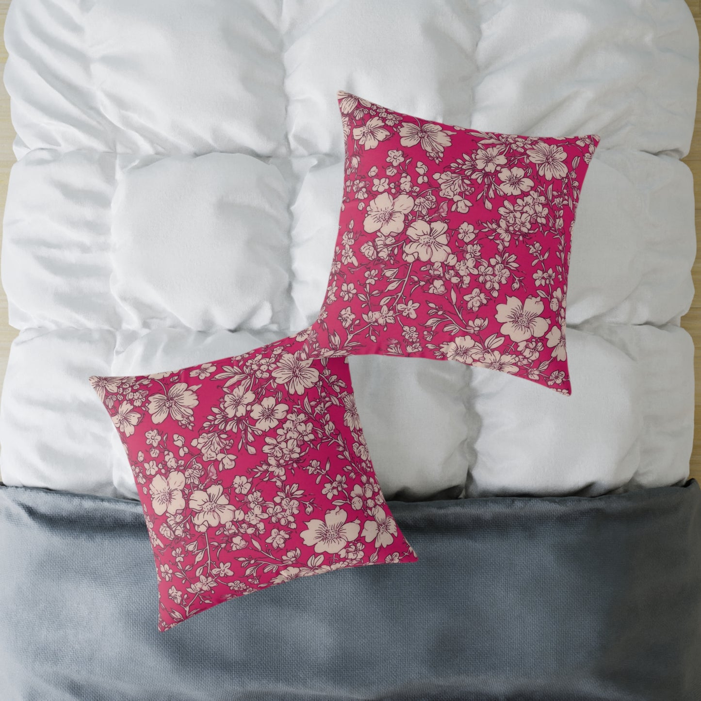 Fuchsia Garden Bloom - Square Poly Canvas Pillow