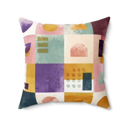 Retro Patch Fusion - Faux Suede Square Pillow