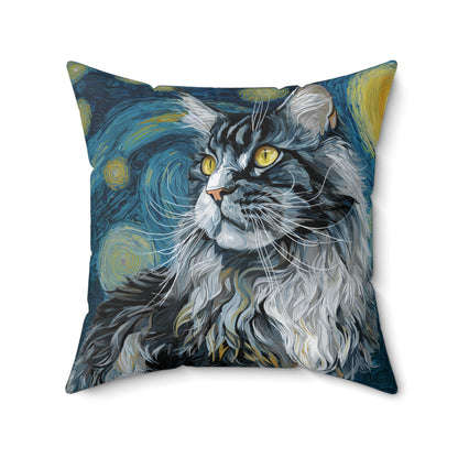 Starfall Forest Cat - Spun Polyester Square Pillow