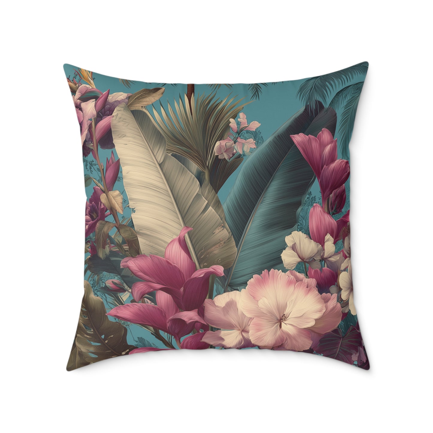 Jade Bloom Reverie - Square Poly Canvas Pillow
