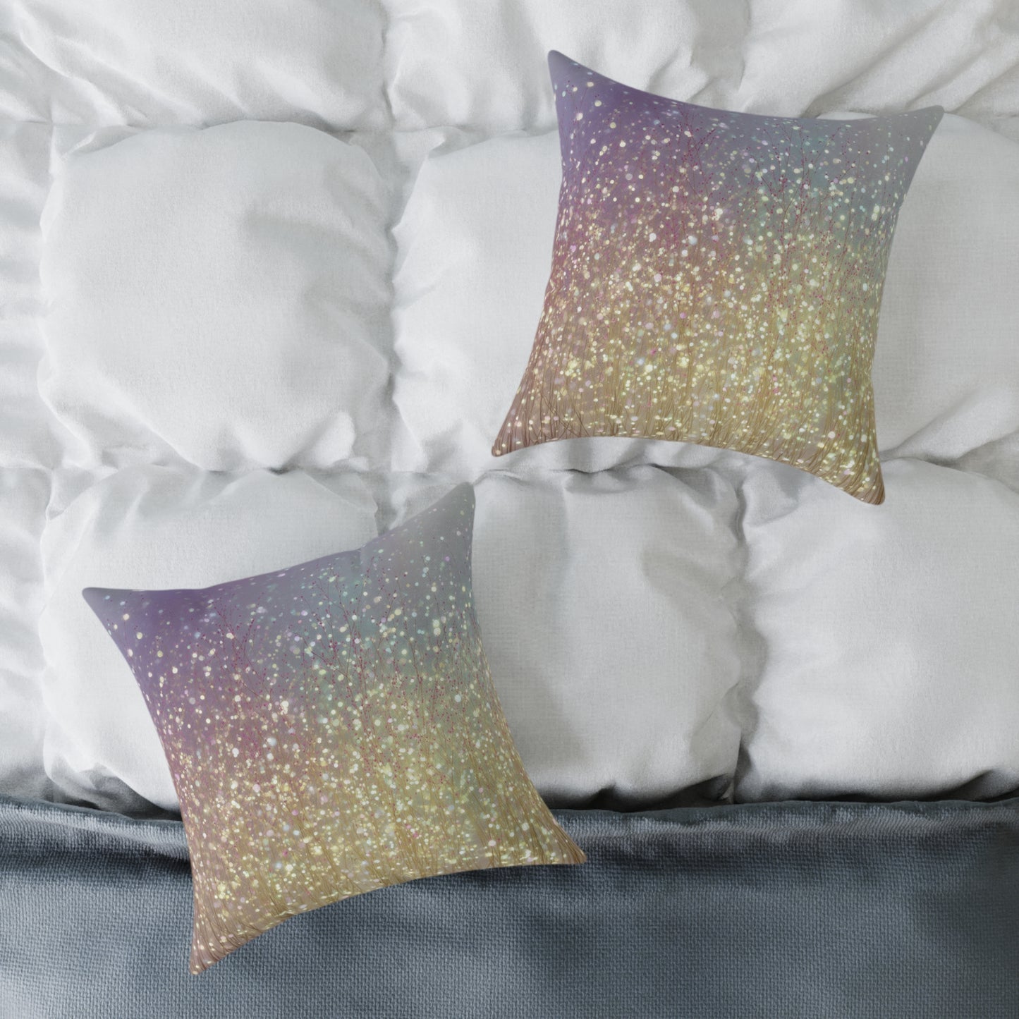 Golden Grassland Mist - Square Poly Canvas Pillow
