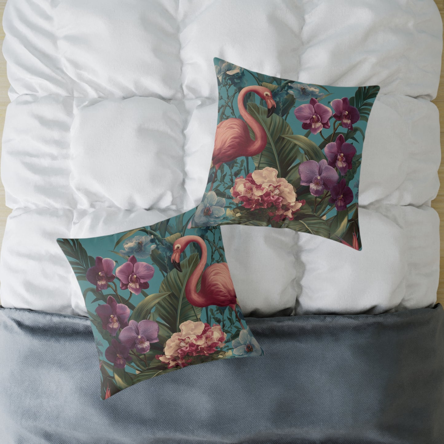 Tropic Orchid Flamingo - Square Poly Canvas Pillow