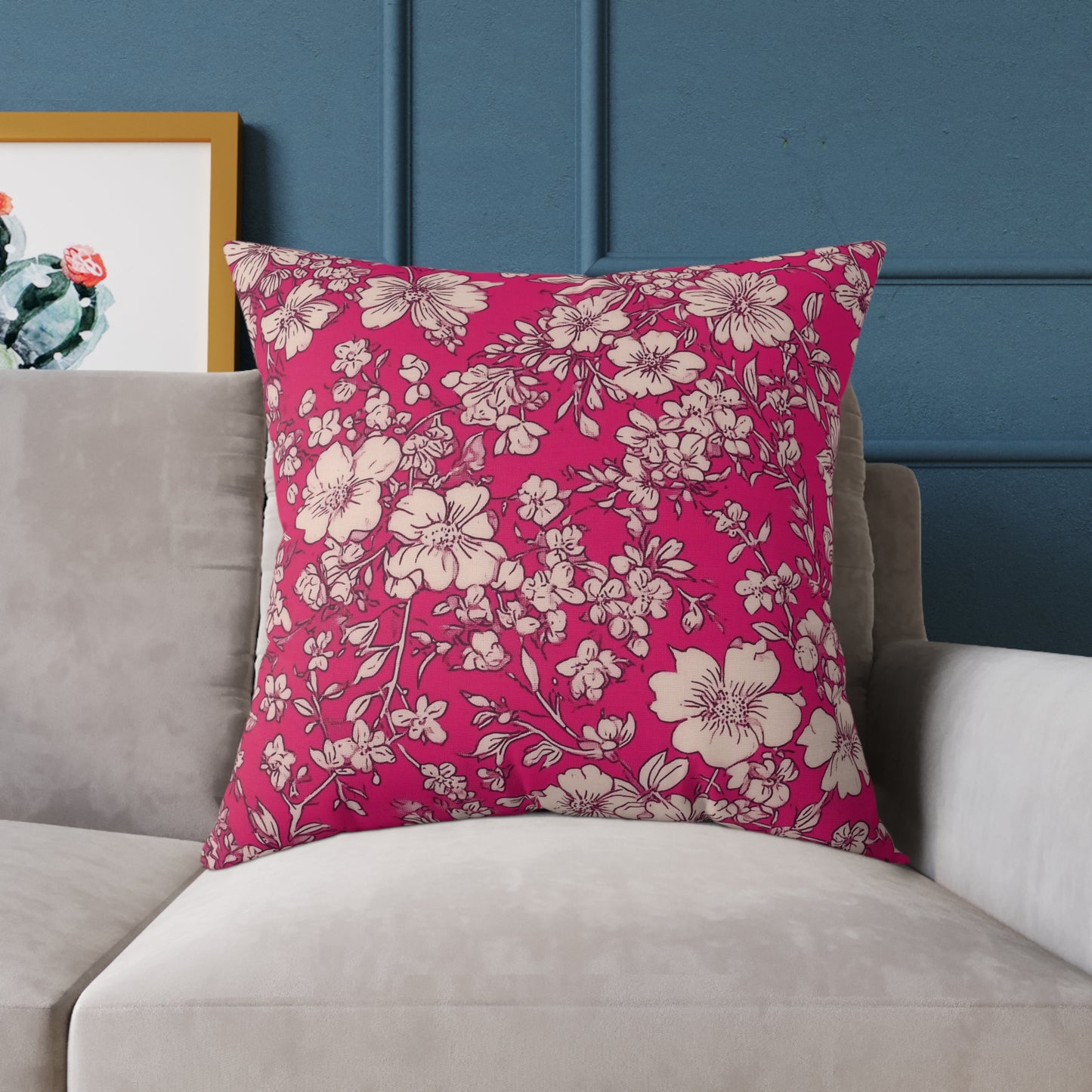 Fuchsia Garden Bloom - Square Poly Canvas Pillow