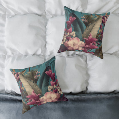 Jade Bloom Reverie - Square Poly Canvas Pillow