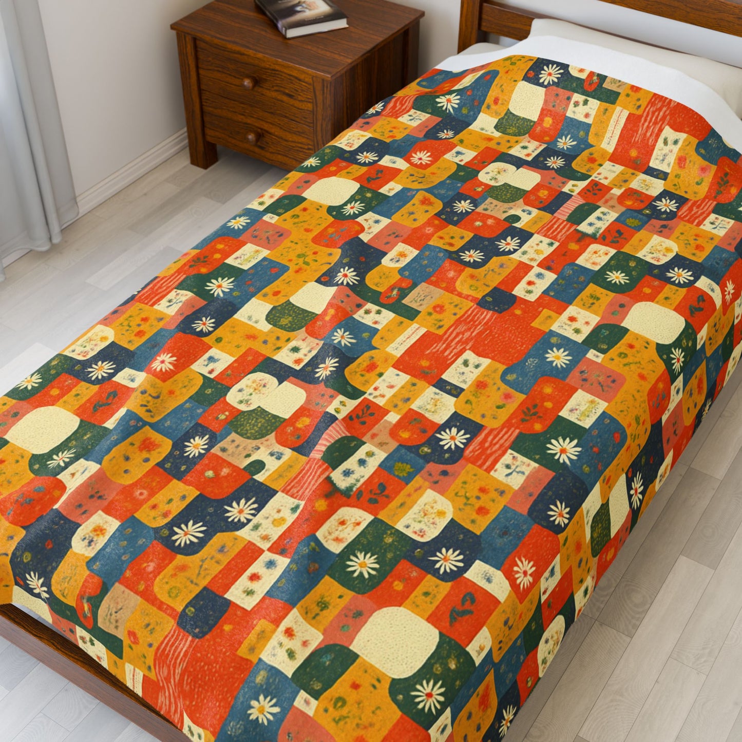 Painted Meadow Patch Tiles - Velveteen Plush Blanket