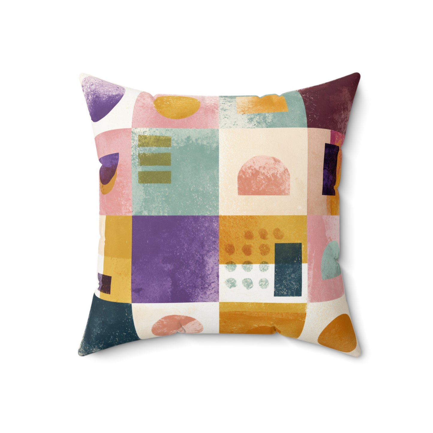 Retro Patch Fusion - Faux Suede Square Pillow