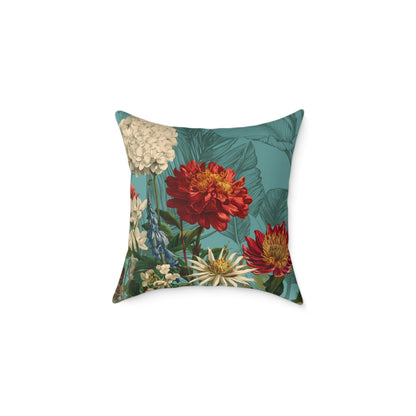 Teal Bloom Harmony - Square Poly Canvas Pillow