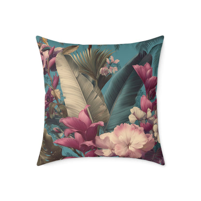 Jade Bloom Reverie - Square Poly Canvas Pillow