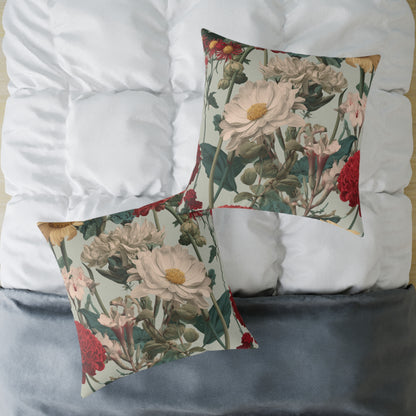 Crimson & Cream Garden - Square Poly Canvas Pillow