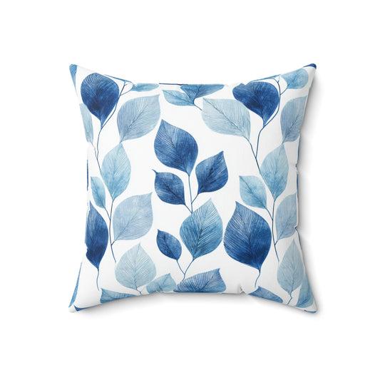 Indigo Frost Leaves - Spun Polyester Square Pillow