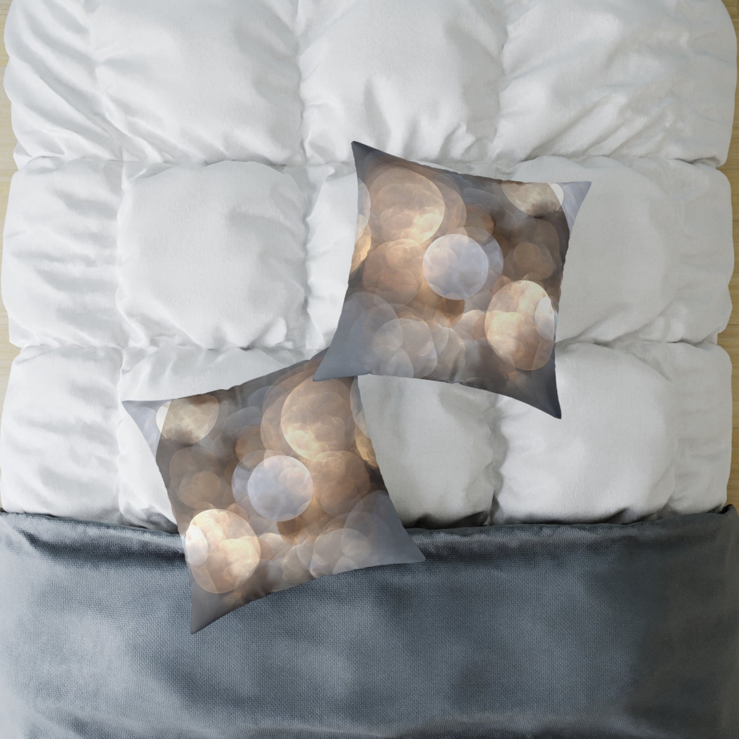 Silver Glow Bokeh - Square Poly Canvas Pillow