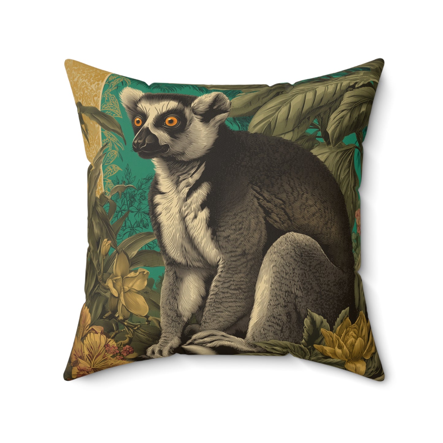 Emerald Wild Lemur - Faux Suede Square Pillow