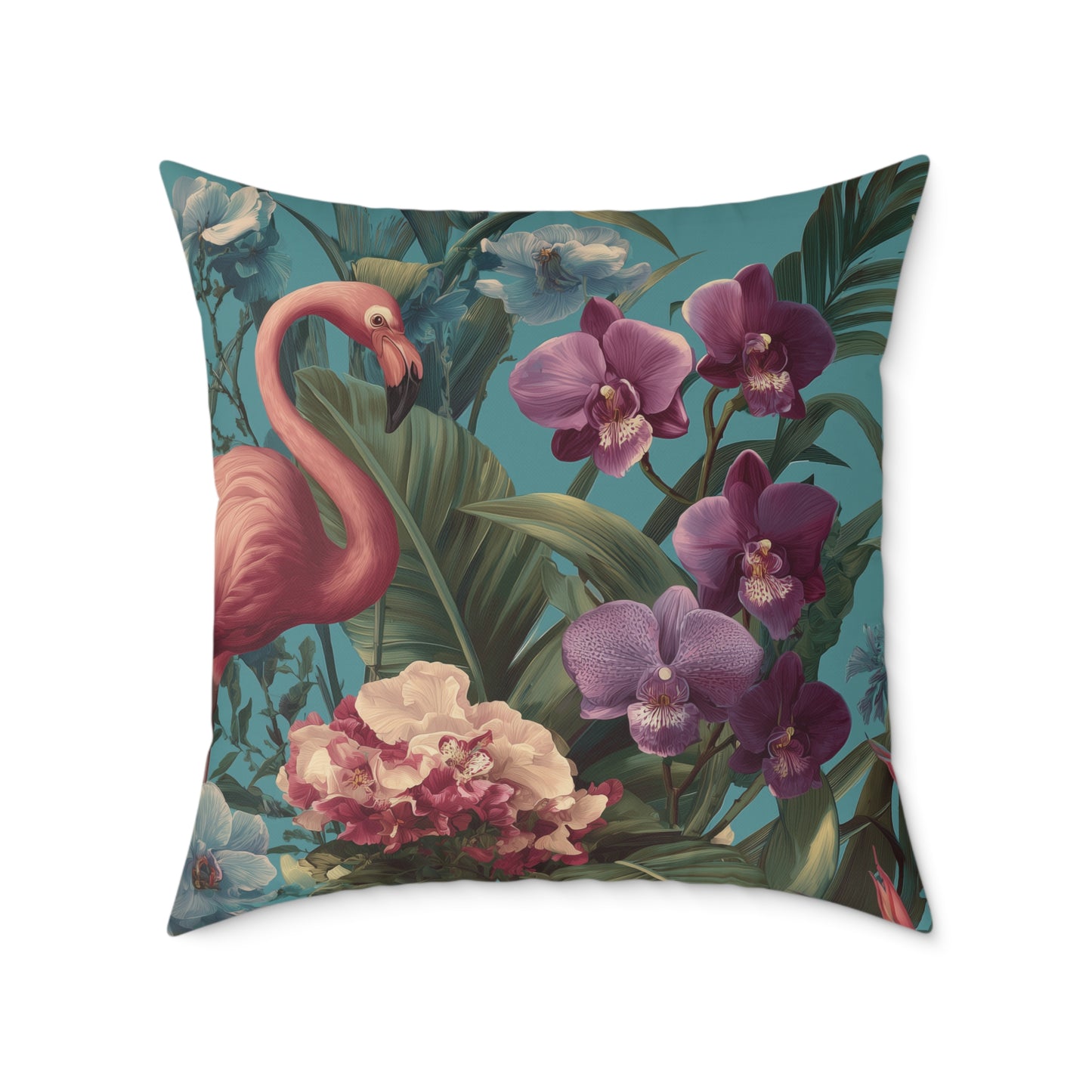 Tropic Orchid Flamingo - Square Poly Canvas Pillow