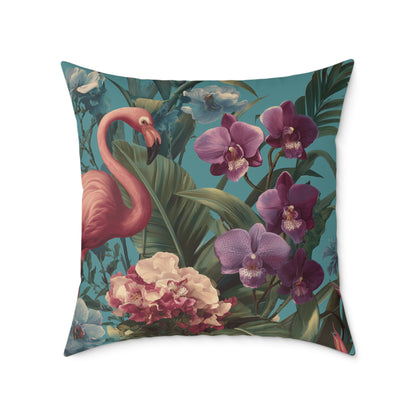 Tropic Orchid Flamingo - Square Poly Canvas Pillow