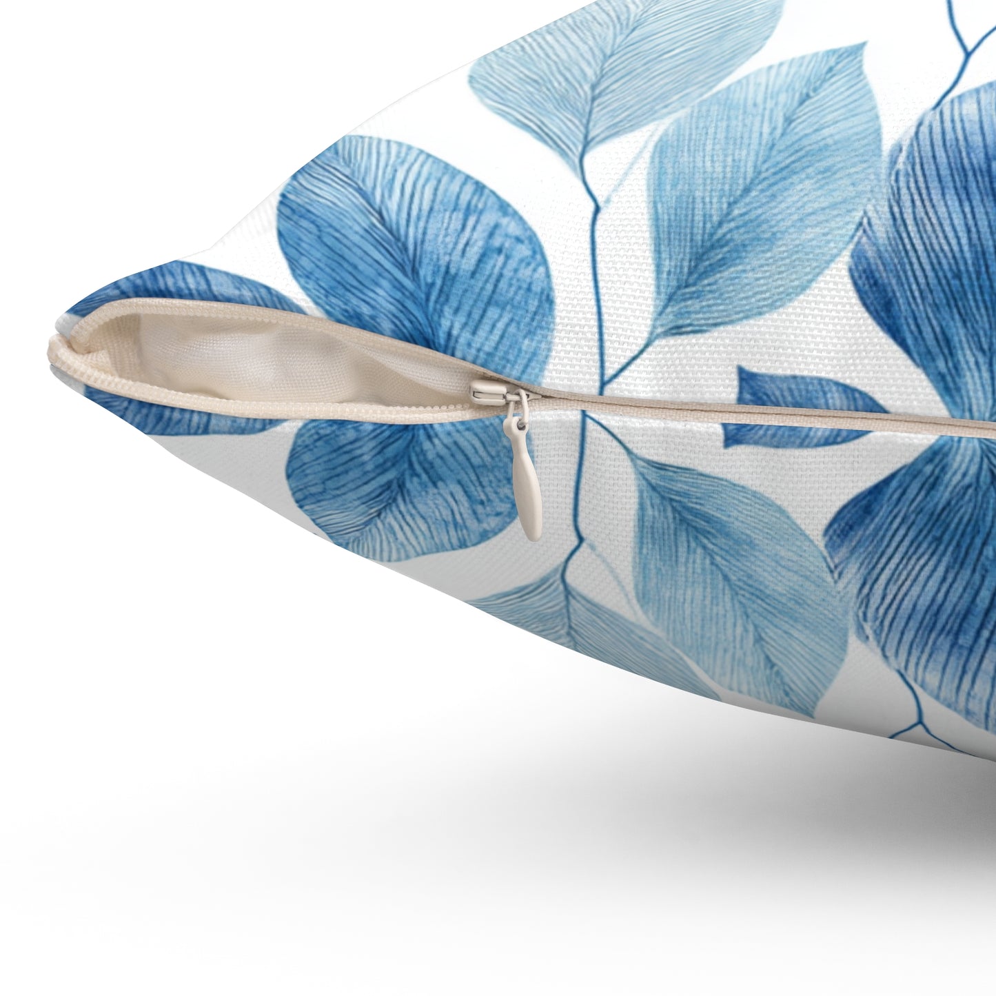 Indigo Frost Leaves - Spun Polyester Square Pillow