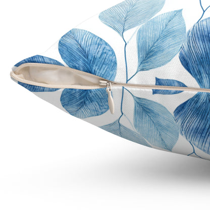 Indigo Frost Leaves - Spun Polyester Square Pillow