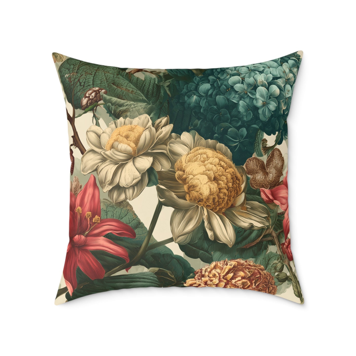 Heritage Garden Bloom - Square Poly Canvas Pillow