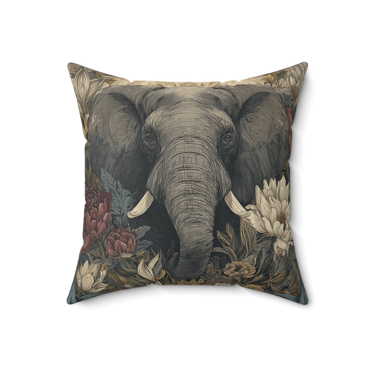 Elephant of the Ivory Grove - Faux Suede Square Pillow