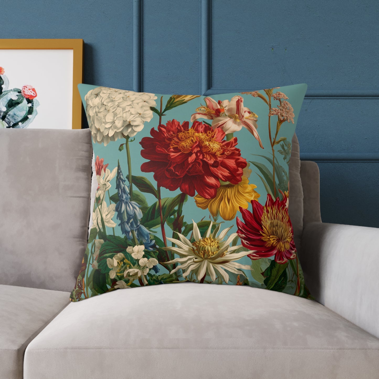Scarlet & Ivory Floralscape - Square Poly Canvas Pillow