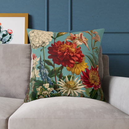 Scarlet & Ivory Floralscape - Square Poly Canvas Pillow