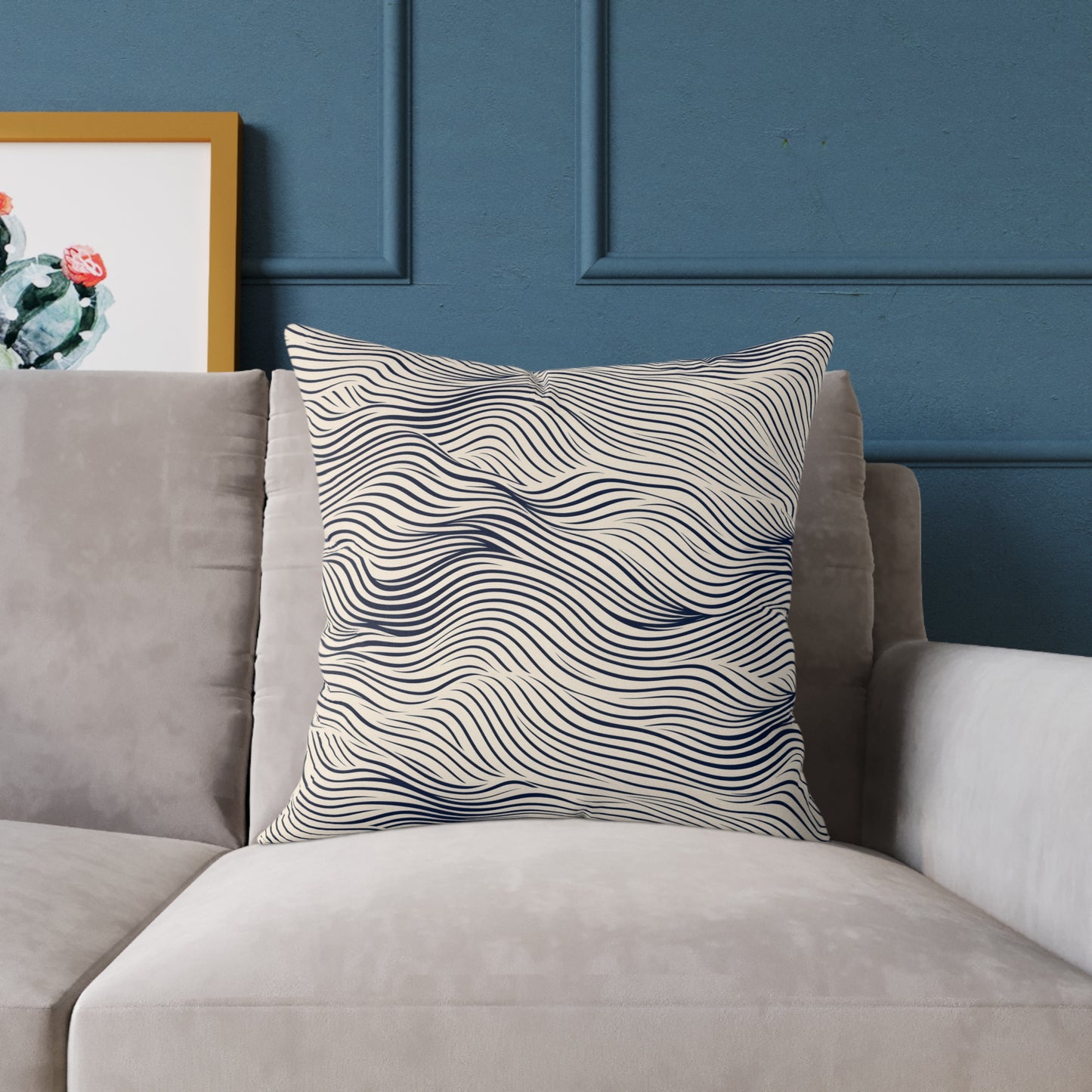 Ripple Drift – Navy - Square Poly Canvas Pillow