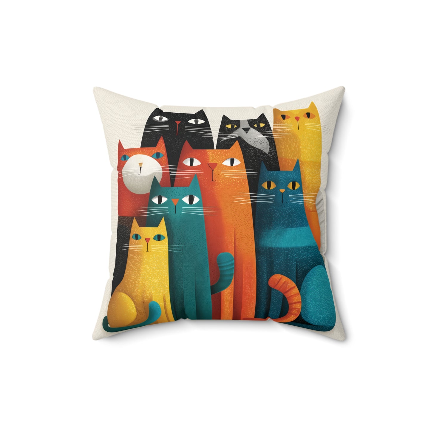 Stacked Cats Parade - Faux Suede Square Pillow