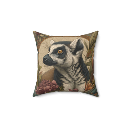 Golden Ring-Tailed Lemur - Faux Suede Square Pillow