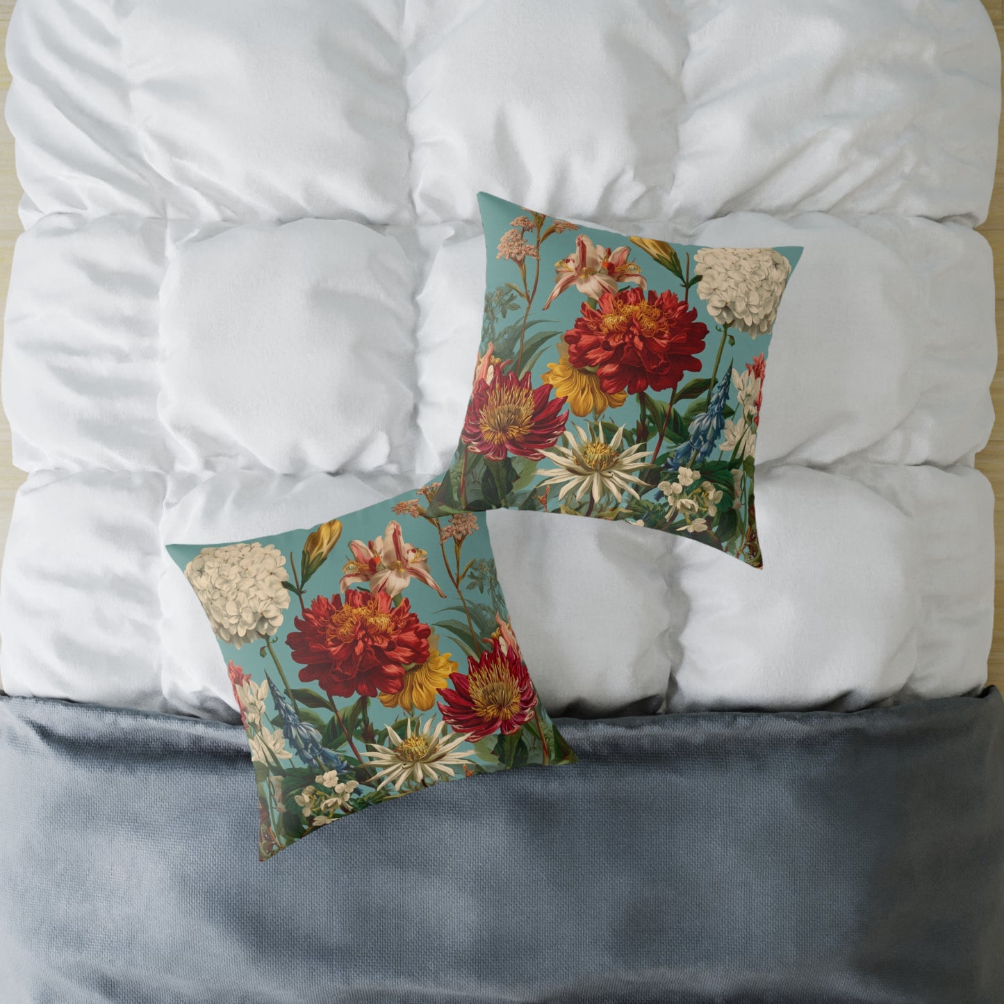 Scarlet & Ivory Floralscape - Square Poly Canvas Pillow