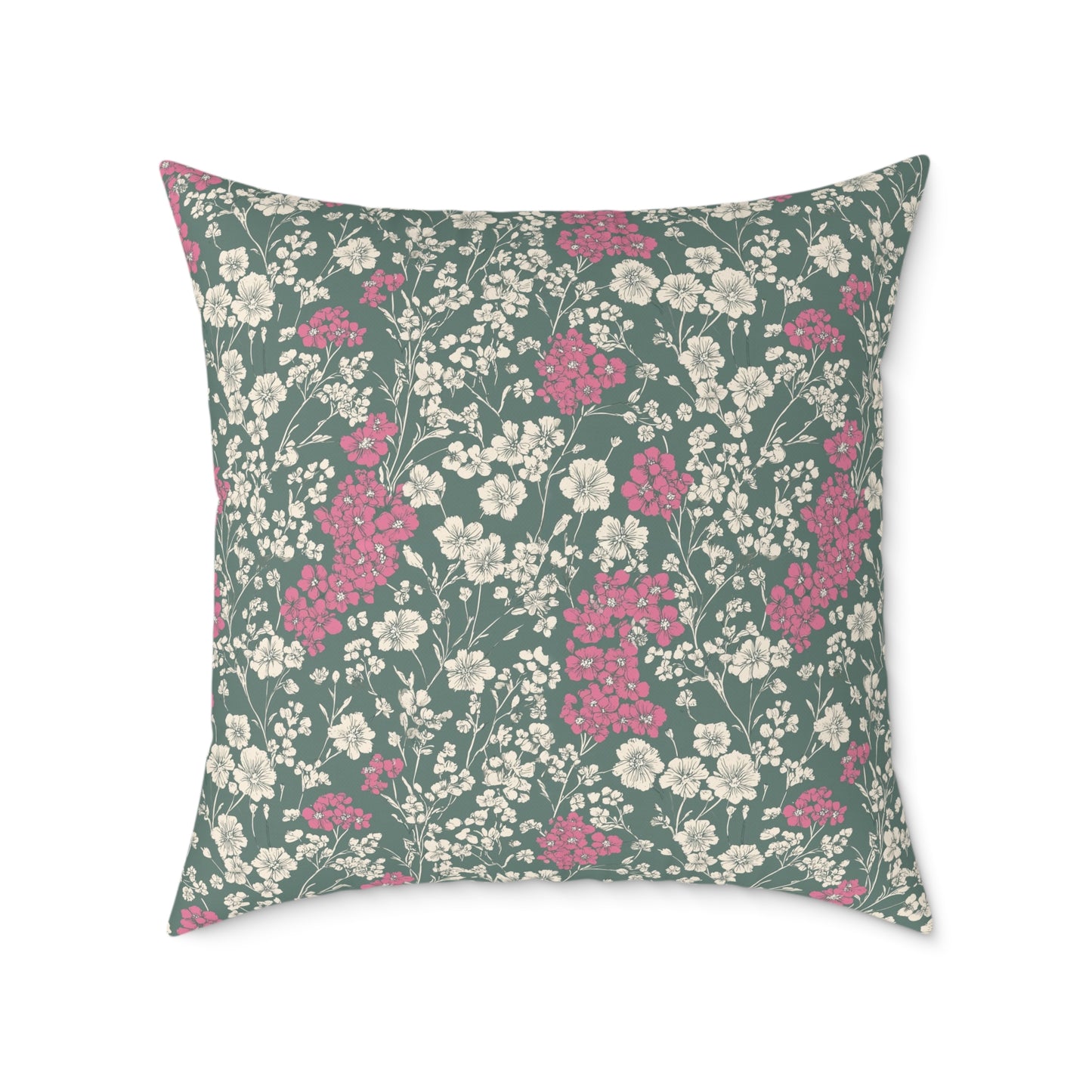 Wild Pink Meadow - Square Poly Canvas Pillow
