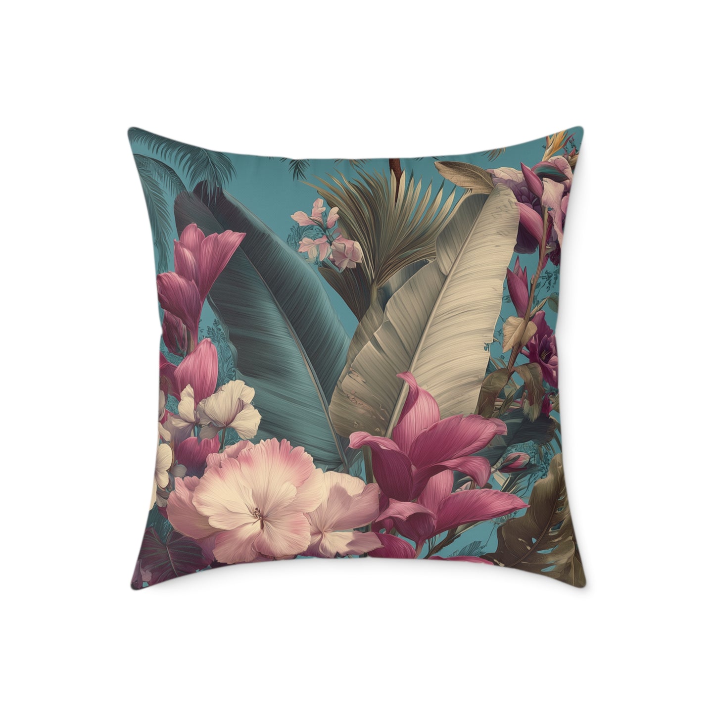 Jade Bloom Reverie - Square Poly Canvas Pillow