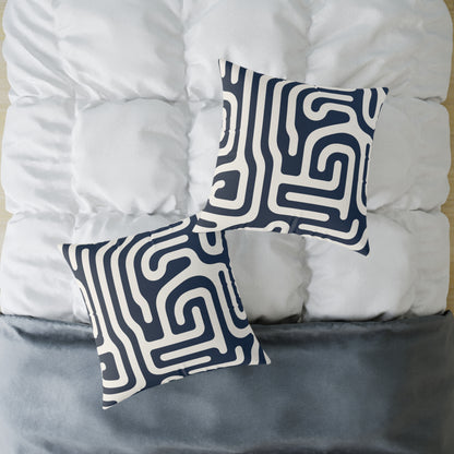 Labyrinth – Navy - Square Poly Canvas Pillow