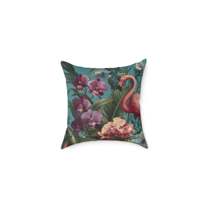 Tropic Orchid Flamingo - Square Poly Canvas Pillow