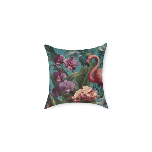 Tropic Orchid Flamingo - Square Poly Canvas Pillow