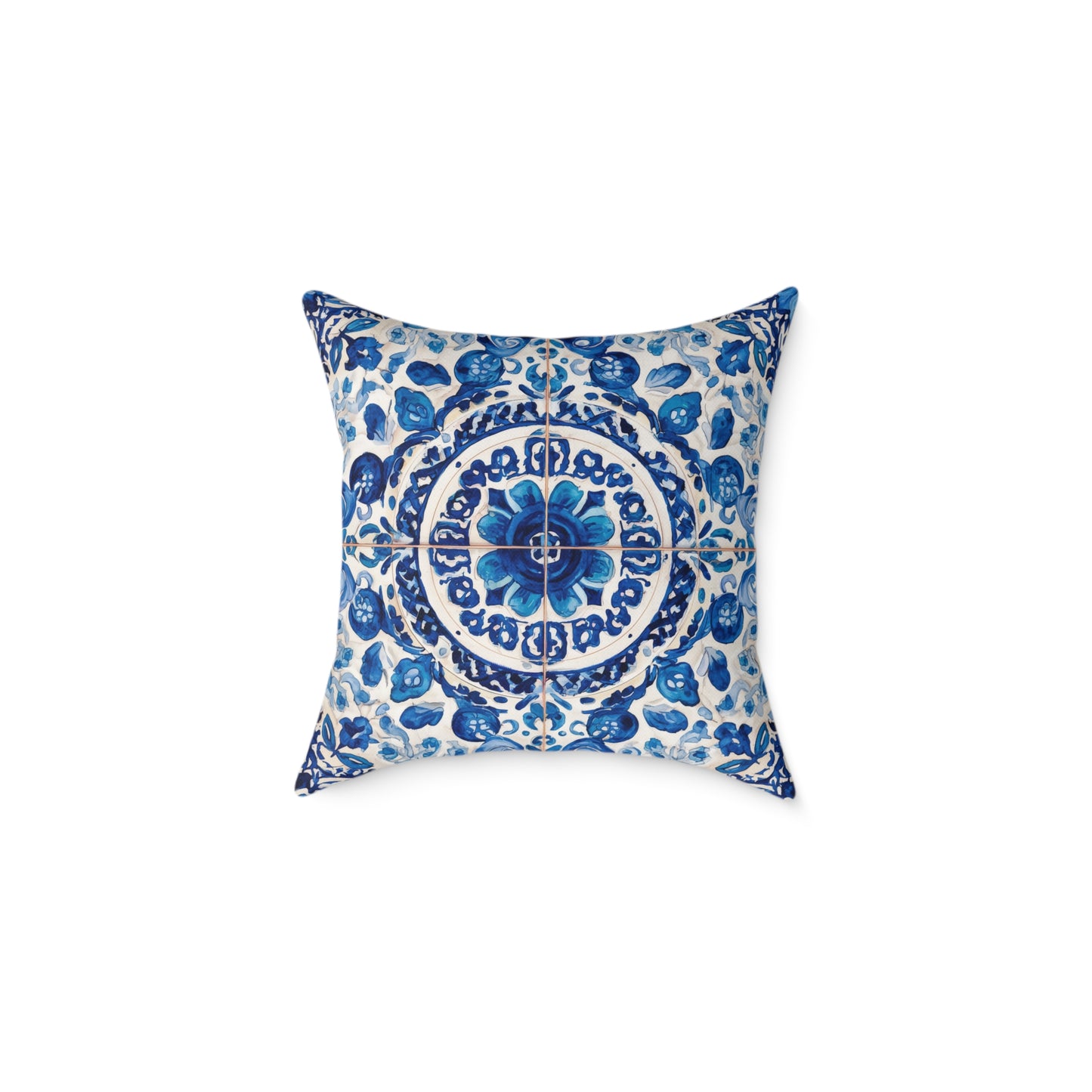Blue Majolica Medallion - Square Poly Canvas Pillow