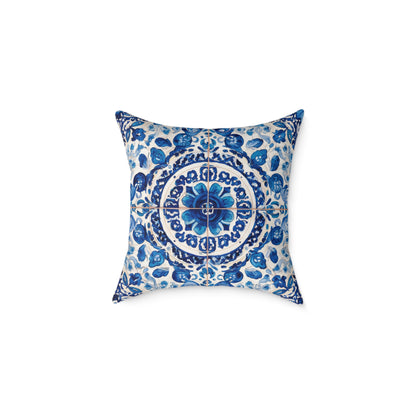 Blue Majolica Medallion - Square Poly Canvas Pillow