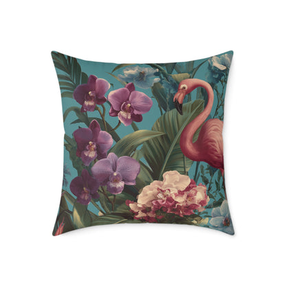 Tropic Orchid Flamingo - Square Poly Canvas Pillow