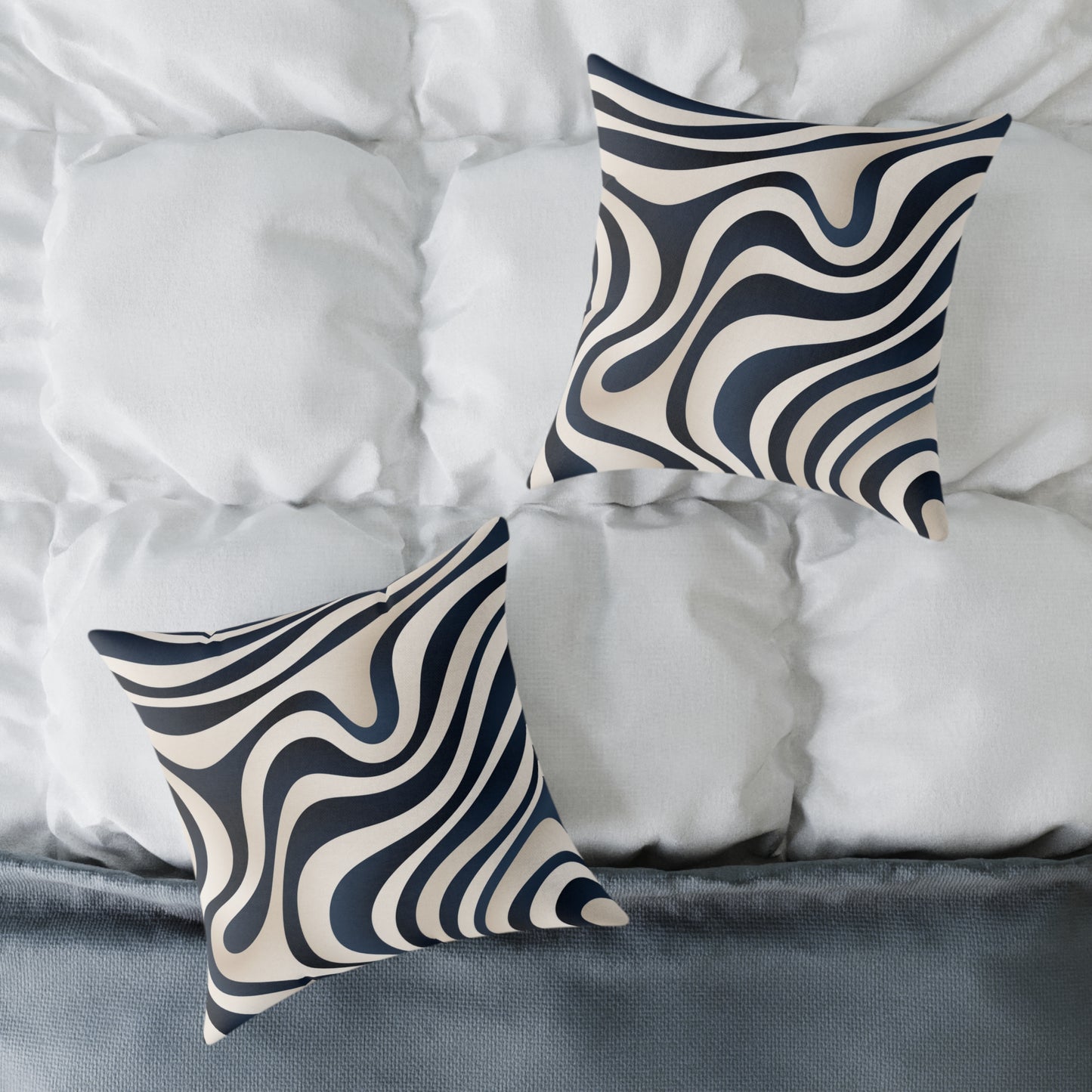 Waveflow – Navy - Square Poly Canvas Pillow