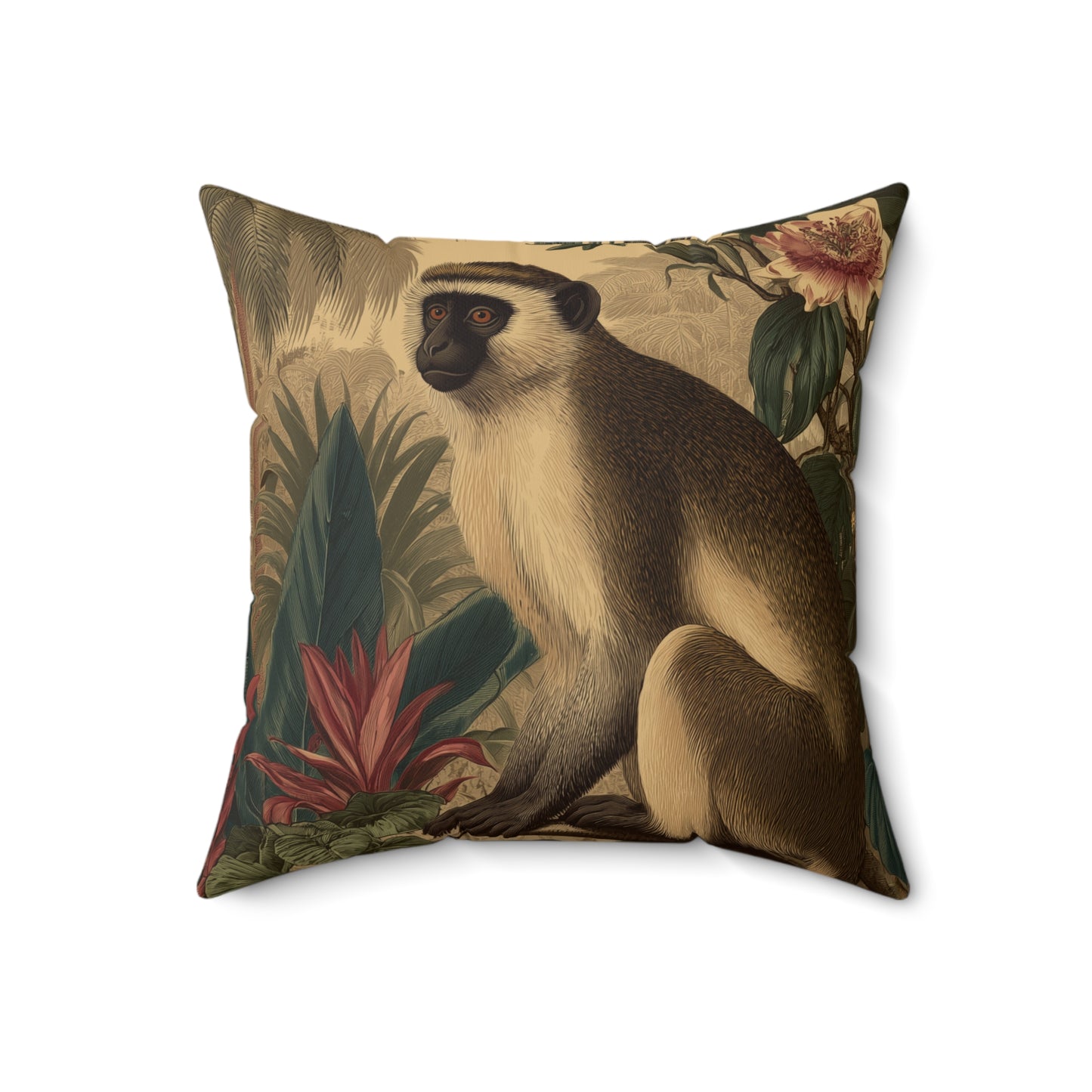 Tropical Vervet Retreat - Faux Suede Square Pillow