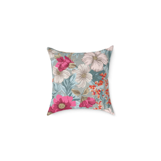 Pastel Meadow Symphony - Square Poly Canvas Pillow